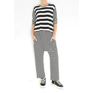 THE GREAT Drop Crotch Harem Pants 2 Grey White Stripe French Terry Sweatpants